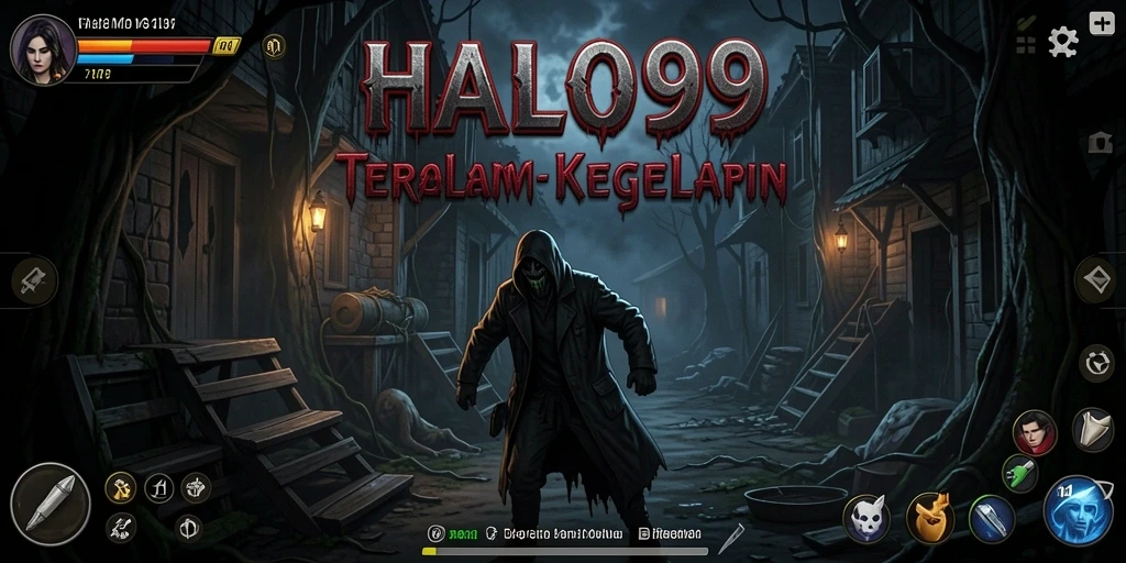 Tangkapan layar menampilkan gameplay HALO99 yang mencekam dan atmosfer gelap.