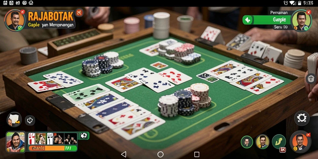 Screenshot gameplay RAJABOTAK yang menampilkan suasana permainan Gaple.