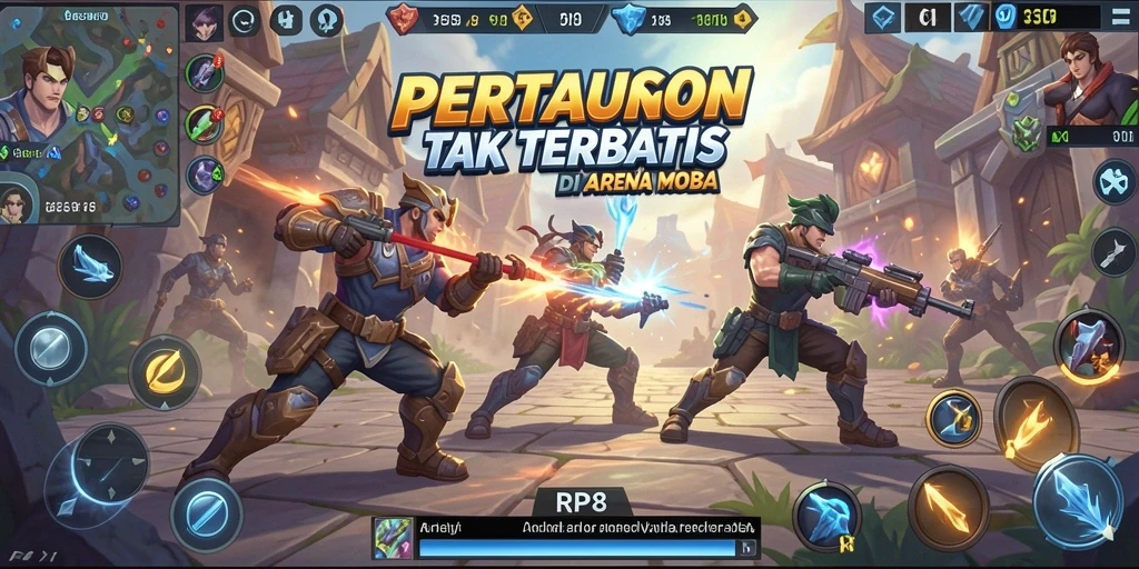 Screenshot menunjukkan aksi pertarungan intens dalam permainan MOBA.